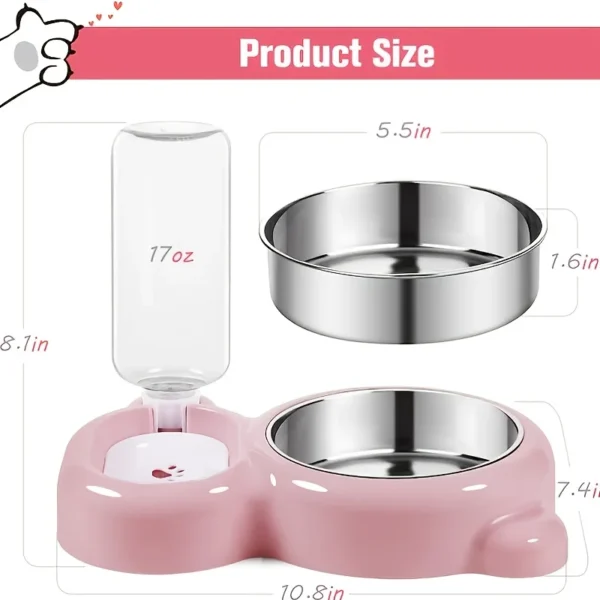 Dog & Cat Feeders: Stainless Steel Double Bowl with Water Fountain - Image 3