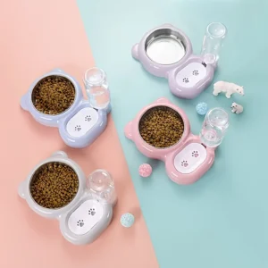 Dog & Cat Feeders: Stainless Steel Double Bowl with Water Fountain