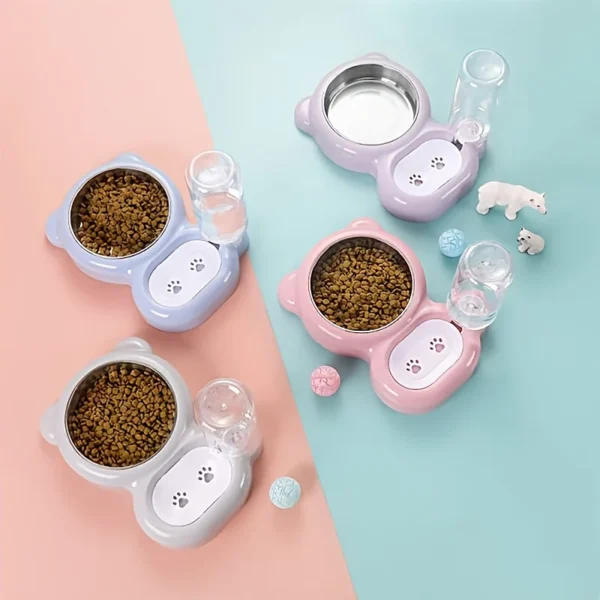 Dog & Cat Feeders: Stainless Steel Double Bowl with Water Fountain