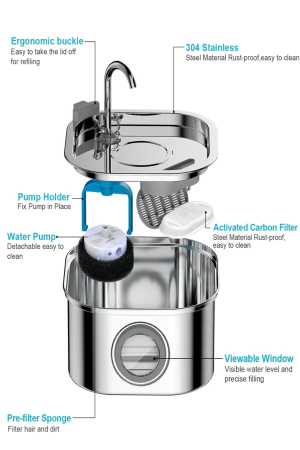 Dog & Cat Feeders: 3L Stainless Steel Water Fountain Dispenser - Image 5