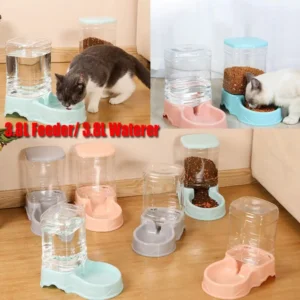 3.8L Automatic Dog & Cat Feeders with Water Dispenser & Food Bowl