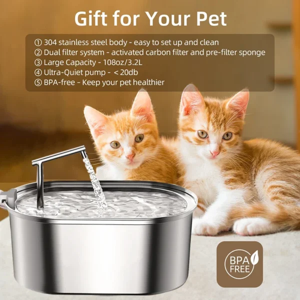 3.2L Stainless Steel Dog & Cat Feeders: Automatic Pet Water Fountain - Image 4
