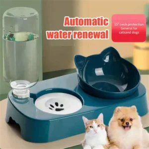2-in-1 Dog & Cat Feeders: Raised Stand Food Bowl & Water Fountain