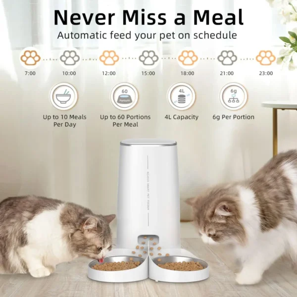 ROJECO 4L Automatic Cat Feeder WiFi Remote Control Kibble Dispenser - Image 3