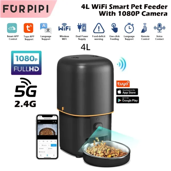 Dog & Cat Feeders Automatic Smart Food Dispenser With Camera & WiFi Control
