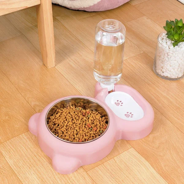 Dog & Cat Feeders: Stainless Steel Double Bowl with Water Fountain - Image 2