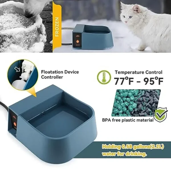 Dog & Cat Feeders Heated Automatic Water Bowl 2L Outdoor Safe Filling - Image 3