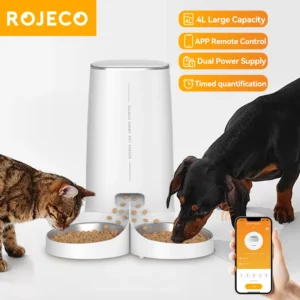 ROJECO 4L Automatic Cat Feeder WiFi Remote Control Kibble Dispenser