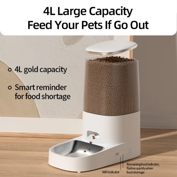 ROJECO 4L Automatic Cat Feeder WiFi Remote Control Kibble Dispenser - Image 5