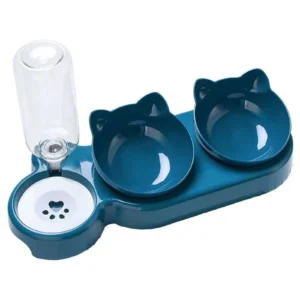 Automatic Dog & Cat Feeders: Raised Stand Double Bowl Food & Water Dispenser