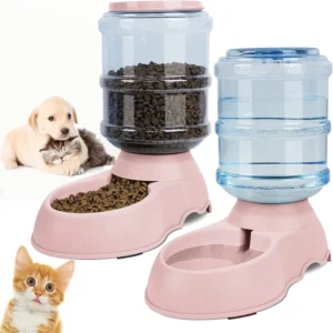 Large Capacity Dog & Cat Feeders: Automatic Water Dispenser & Food Bowls